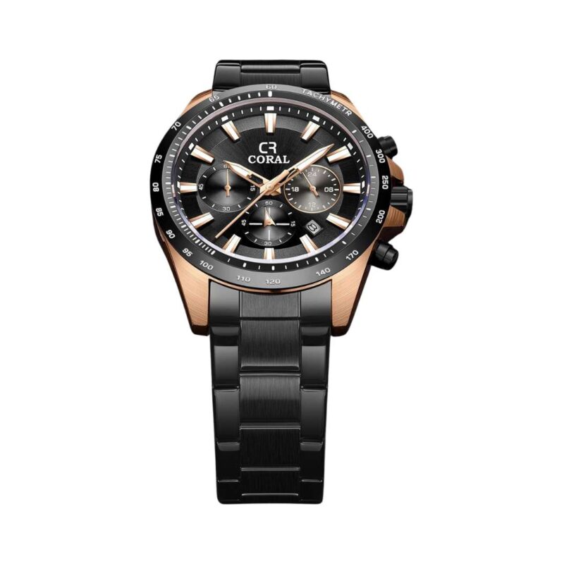 Coral Chronograph Men’s Watch With Date | Stainless Steel | Black RoseGold