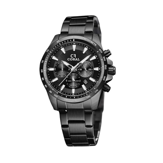 Coral Chronograph Men’s Watch With Date | Stainless Steel | Black RoseGold