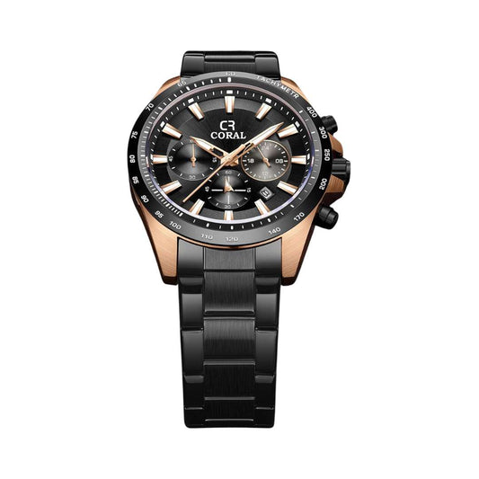 Coral Chronograph Men’s Watch With Date | Stainless Steel | Black RoseGold