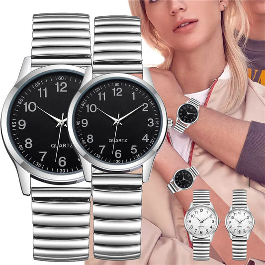 Arabic Numerals Lovers Watches Stainless Steel Elastic Band Men Women Wrist Watch Couple's Clock